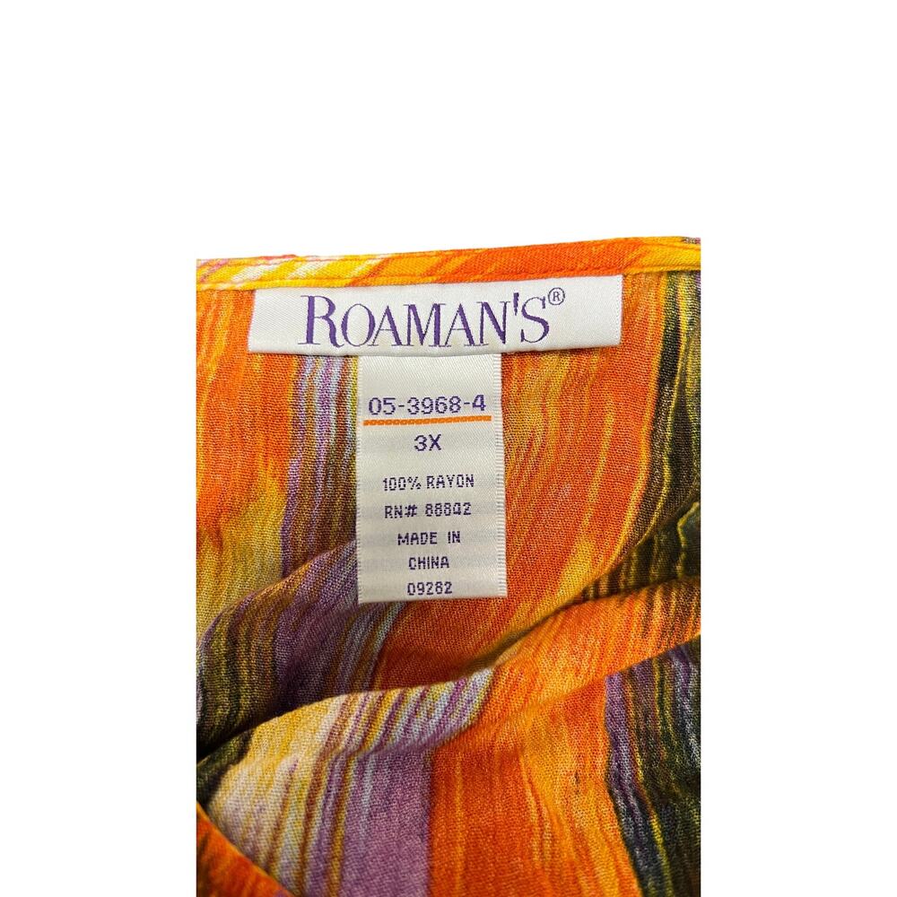 🧡 Roaman’s 3X Orange Abstract Maxi Dress Y2K Boho Rayon Flowy Sleeveless - Picture 4 of 4